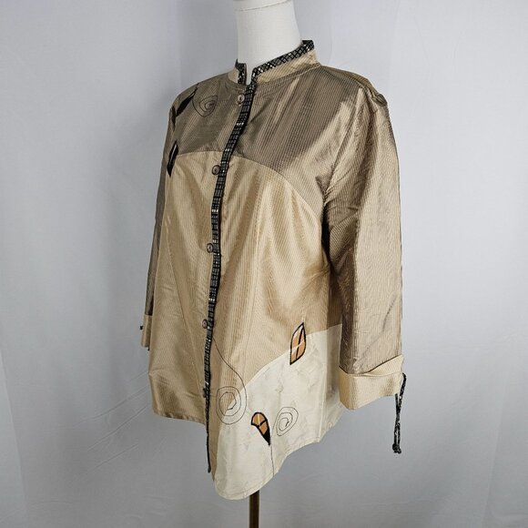 Canvasbacks Silk Blazer Jacket Medium Applique Gold Vintage Boho Artsy - Picture 4 of 10
